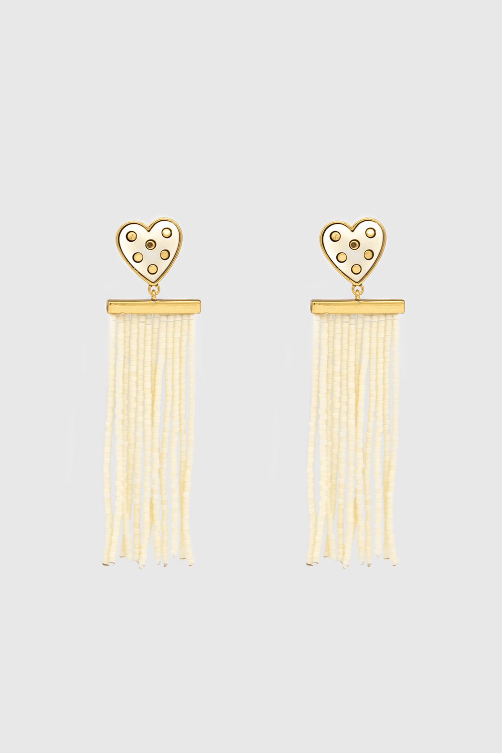 Rebecca Minkoff Studded Heart Fringe Seed Bead Earrings