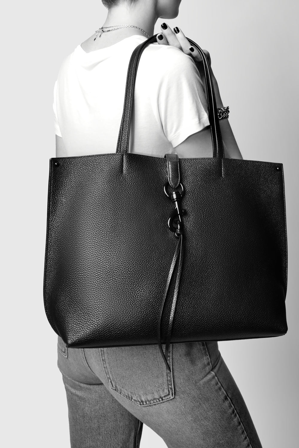 Rebecca Minkoff Black Leather Unlined Tote | Megan Tote | Rebecca Minkoff