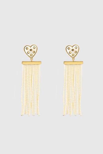 Rebecca Minkoff Studded Heart Fringe Seed Bead Earrings