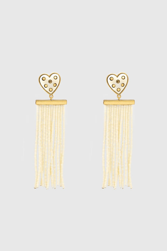 Rebecca Minkoff Studded Heart Fringe Seed Bead Earrings