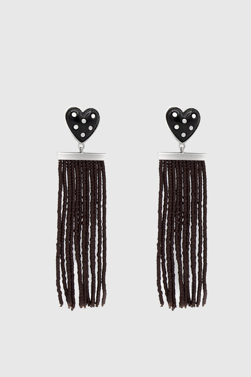 Rebecca Minkoff Studded Heart Fringe Seed Bead Earrings